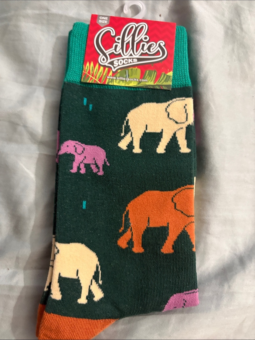 Sillies Men's Dark Green Elephant Pattern Casual Socks